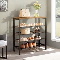 FURNOS 5-Tier Industrial Vertical Shoe Rack With Adjustable Shelves in Brown - thumbnail 1