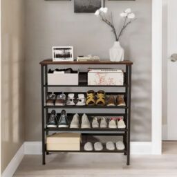 FURNOS 5-Tier Industrial Vertical Shoe Rack With Adjustable Shelves in Brown - thumbnail 3