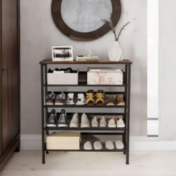 FURNOS 5-Tier Industrial Vertical Shoe Rack With Adjustable Shelves in Brown - thumbnail 5