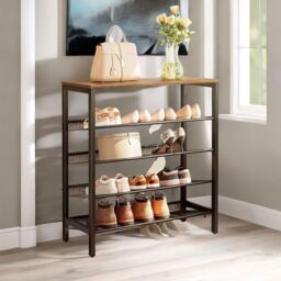 FURNOS 5-Tier Industrial Vertical Shoe Rack With Adjustable Shelves in Brown - thumbnail 4