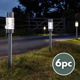 Marco Paul 6 Pack of Silver Stainless Solar Powered Stake Lights 57cm in Metallic Silver - thumbnail 3
