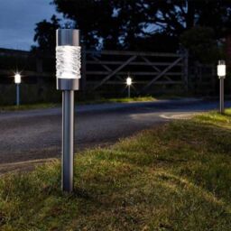 Marco Paul 6 Pack of Silver Stainless Solar Powered Stake Lights 57cm in Metallic Silver