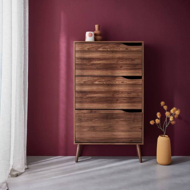 sweeek 3-door shoe cabinet with walnut wood effect in Dark Brown - image 1