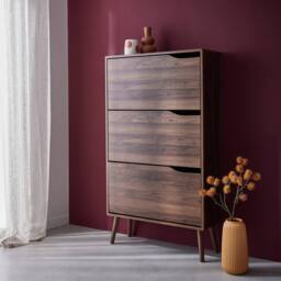sweeek 3-door shoe cabinet with walnut wood effect in Dark Brown - thumbnail 3