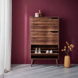 sweeek 3-door shoe cabinet with walnut wood effect in Dark Brown - thumbnail 4