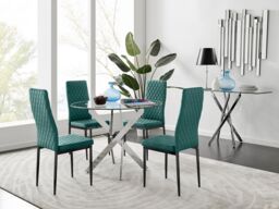 FurnitureboxUK Novara 100cm Round Dining Table & 4 Velvet Milan Black Leg Chairs in Green - thumbnail 1