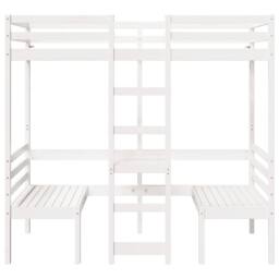 Berkfield Home Loft Bed Frame with Desk & Chairs White 75x190cm Solid Wood Pine - Size: 75x190 cm - thumbnail 5