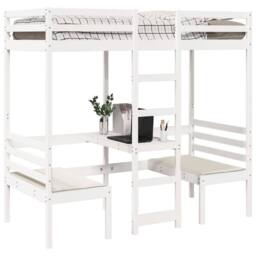 Berkfield Home Loft Bed Frame with Desk & Chairs White 75x190cm Solid Wood Pine - Size: 75x190 cm - thumbnail 4