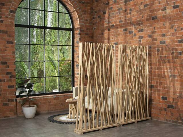 Vente-unique Set Of 2 Teak Wood Room Dividers - W. 100 X D. 25 X H. 180 Cm in Light Oak - image 1