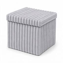 Homes-Linen Corduroy Ribbed Fold-able Storage Ottoman 38x38cm in Silver - Size: 38x38 cm - thumbnail 1