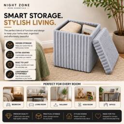 Homes-Linen Corduroy Ribbed Fold-able Storage Ottoman 38x38cm in Silver - Size: 38x38 cm - thumbnail 3