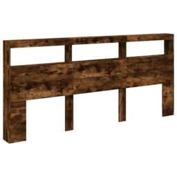 Berkfield Home Headboard Cabinet with LED Smoked Oak 220x17x102 cm in Brown - Size: 220 x 17 x 102 cm - thumbnail 1