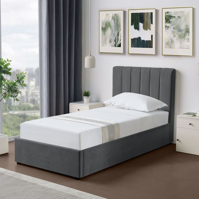 Artemis Home Evelynne Fabric 90cm Single Ottoman Bed Frame with Storage in Dark Grey - image 1