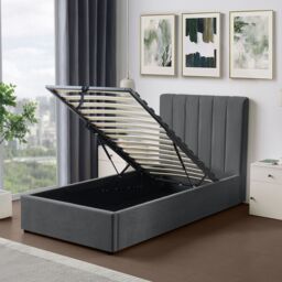 Artemis Home Evelynne Fabric 90cm Single Ottoman Bed Frame with Storage in Dark Grey - thumbnail 4
