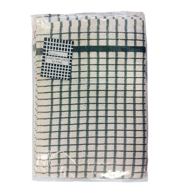 Universal Textiles No 50 Terry Check Tea Towel Green - image 1