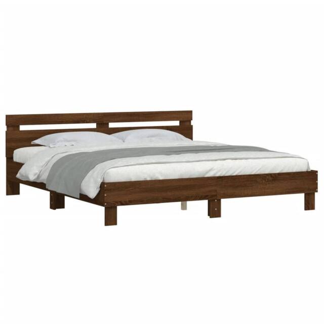Berkfield Home Durable Bed Frame with LED without Mattress Brown Oak 180x200 cm - Size: Super King - image 1