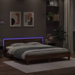 Berkfield Home Durable Bed Frame with LED without Mattress Brown Oak 180x200 cm - Size: Super King - thumbnail 4