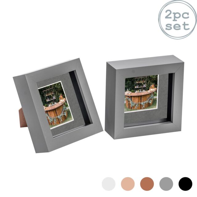 "Nicola Spring 3D Box Photo Frames - 4 x 4"" with 2 x 2"" Mount - White Mount - Pack of 2 in Grey" - image 1
