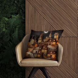 Warren Reed - Designer Spooky Halloween Village Outdoor Cushion in Orange - Size: 60 cm x 60 cm - thumbnail 2