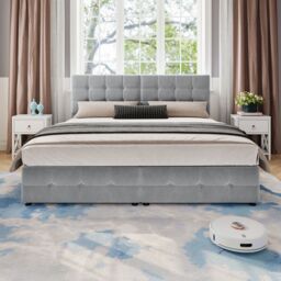 Matteo Upholstered Hydraulic Bed, Spliced Bed, Adults Teenagers, Double Bed in Grey - thumbnail 3