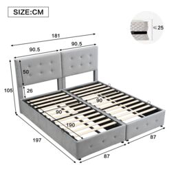 Matteo Upholstered Hydraulic Bed, Spliced Bed, Adults Teenagers, Double Bed in Grey - thumbnail 6