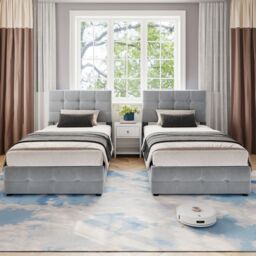 Matteo Upholstered Hydraulic Bed, Spliced Bed, Adults Teenagers, Double Bed in Grey - thumbnail 5