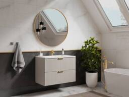 Vente-unique Fluted Wall-Hung Vanity Unit - Beige - W80 Cm - ZEVARA - thumbnail 1