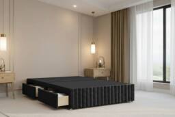 "Nexus Mattresses Ltd Verona Plush Divan Bed Base 2 Drawers Left Side - 12"" Footboard & 26"" Headboard in Mustard - Size: Single" - thumbnail 4
