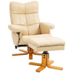 HOMCOM Recliner Chair & Footstool PU Leather Wooden Base, Beige - thumbnail 2
