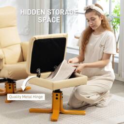 HOMCOM Recliner Chair & Footstool PU Leather Wooden Base, Beige - thumbnail 5