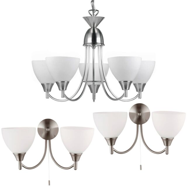Loops 5 Lamp Ceiling & 2x Twin Wall Light Pack Satin Chrome Glass Matching Fittings in Clear - image 1