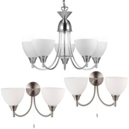 Loops 5 Lamp Ceiling & 2x Twin Wall Light Pack Satin Chrome Glass Matching Fittings in Clear - thumbnail 1