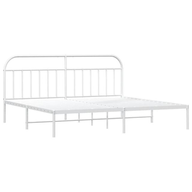 Berkfield Home Metal Bed Frame with Headboard White 200x200 cm - image 1