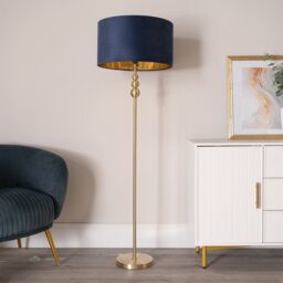 ValueLights Marissa Gold Stacked Ball Floor Lamp with Velvet Drum with Gold Inner Shade in Dark Navy - thumbnail 3