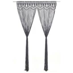 Berkfield Home Macrame Curtain Anthracite 140x240 cm Cotton in Dark Grey - thumbnail 2