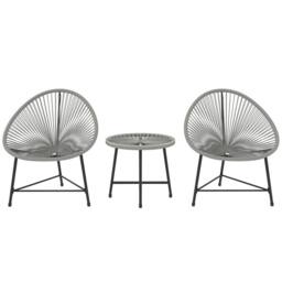 OUTSUNNY Rattan Bistro Set with Acapulco Chairs & Glass Table, Grey - thumbnail 2