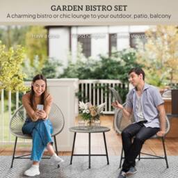 OUTSUNNY Rattan Bistro Set with Acapulco Chairs & Glass Table, Grey - thumbnail 4