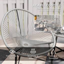 OUTSUNNY Rattan Bistro Set with Acapulco Chairs & Glass Table, Grey - thumbnail 6