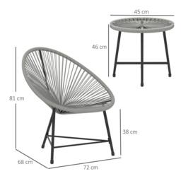 OUTSUNNY Rattan Bistro Set with Acapulco Chairs & Glass Table, Grey - thumbnail 3