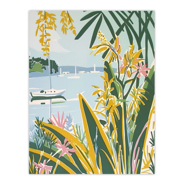 "Artery8 Summer Marina Coastal Wildflowers Pastel Colour Wall Art Print in Green - Size: W12"" x H16""" - image 1