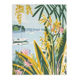 "Artery8 Summer Marina Coastal Wildflowers Pastel Colour Wall Art Print in Green - Size: W12"" x H16""" - thumbnail 1