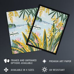 "Artery8 Summer Marina Coastal Wildflowers Pastel Colour Wall Art Print in Green - Size: W12"" x H16""" - thumbnail 2