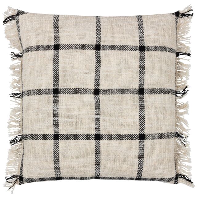 Yard Beni Check 100% Cotton Fringed Cushion in Natural - Size: 45 cm x 45 cm - image 1