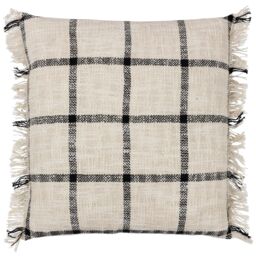 Yard Beni Check 100% Cotton Fringed Cushion in Natural - Size: 45 cm x 45 cm