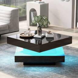 BTM Square LED Coffee Table with 360° Rotating Top, 16 Colors in Black - thumbnail 2