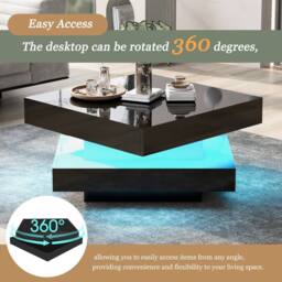 BTM Square LED Coffee Table with 360° Rotating Top, 16 Colors in Black - thumbnail 3