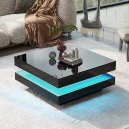 BTM Square LED Coffee Table with 360° Rotating Top, 16 Colors in Black - thumbnail 1