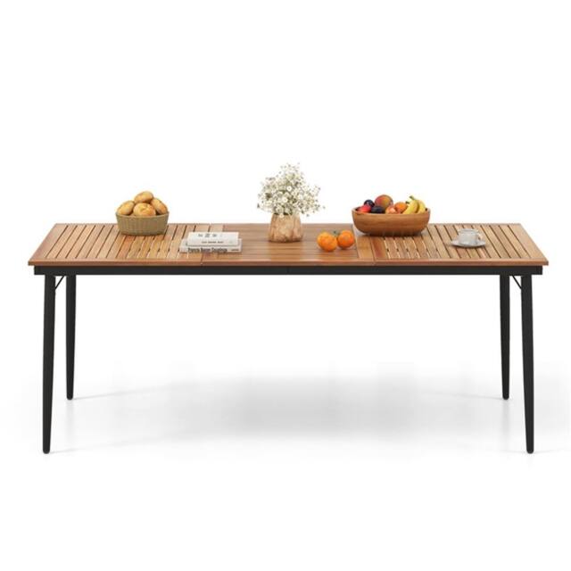 Costway 8-Person Patio Table 200 x 90cm Outdoor Dining Table w/5cm Umbrella Hole in Natural - Size: 200 x 90 cm