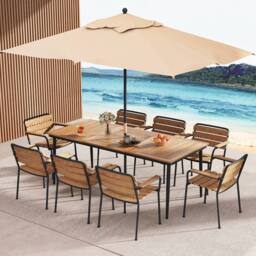 Costway 8-Person Patio Table 200 x 90cm Outdoor Dining Table w/5cm Umbrella Hole in Natural - Size: 200 x 90 cm - thumbnail 3