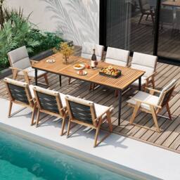 Costway 8-Person Patio Table 200 x 90cm Outdoor Dining Table w/5cm Umbrella Hole in Natural - Size: 200 x 90 cm - thumbnail 2